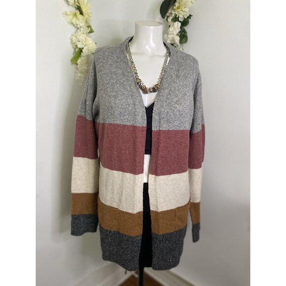Pinque Womens Cardigan Sweater Long Sleeve Open Front Striped Pockets Size Small - Picture 5 of 16
